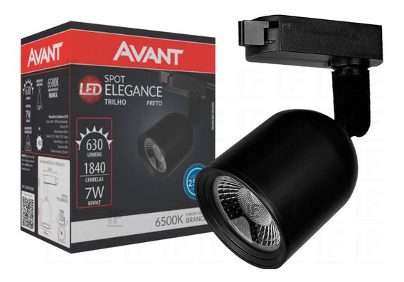 Spot Led para Trilho Eletrificado Elegance 7w Preto T1 Bivolt 6500k Branco Frio 630 lm Avant - 1 Ano Garantia