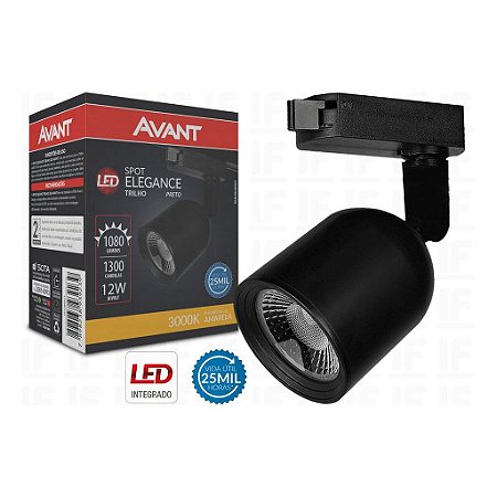 Spot Led para Trilho Eletrificado Elegance 12w Preto T1 Bivolt 3000k Branco Quente 1080lm Avant - 1 Ano Garantia