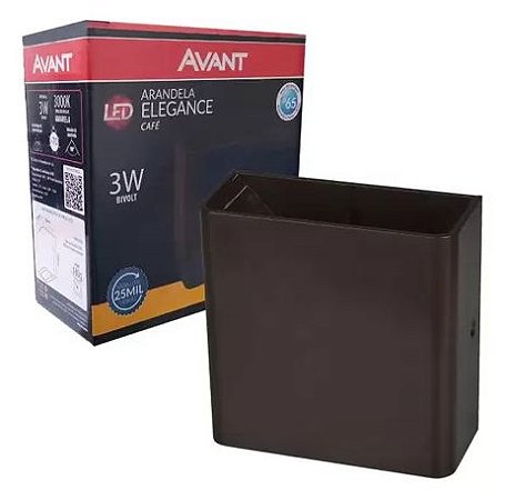 Arandela led integrado Elegance Due 3000k Externa Avant 3w Bivolt Café IP65 Resistente a poeira e chuva 1 Ano Garantia
