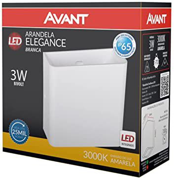 Arandela led integrado Elegance Due 3000k Externa Avant 3w Bivolt Branca IP65 Resistente a poeira e chuva 1 Ano Garantia