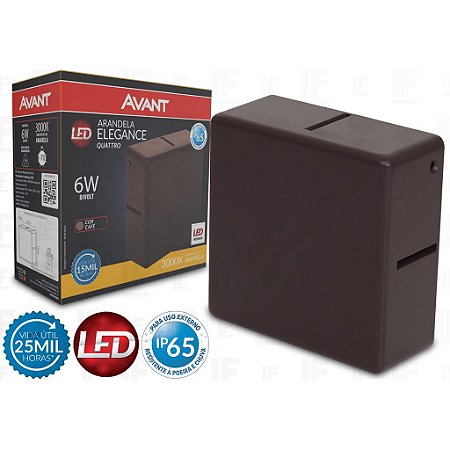 Arandela led integrado Elegance Quattro 3000k Externa Avant 6w Bivolt Café IP65 Resistente poeira e chuva 1 Ano Garantia