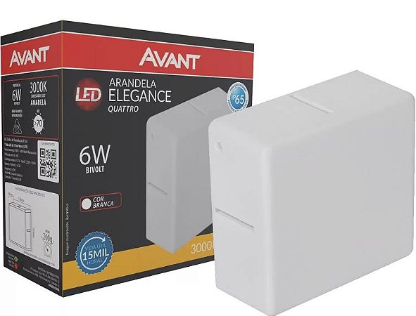 Arandela led integrado Elegance Quattro 3000k Externa Avant 6w Bivolt Branca IP65 Resistent poeira chuva 1 Ano Garantia