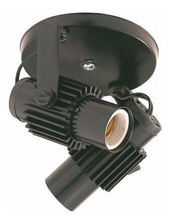 Spot Aletado Duplo Tipo Trilho Eletrificado Sobrepor Tubinho E-27 Preto Luminária Articulado Decoração Teto/ Parede
