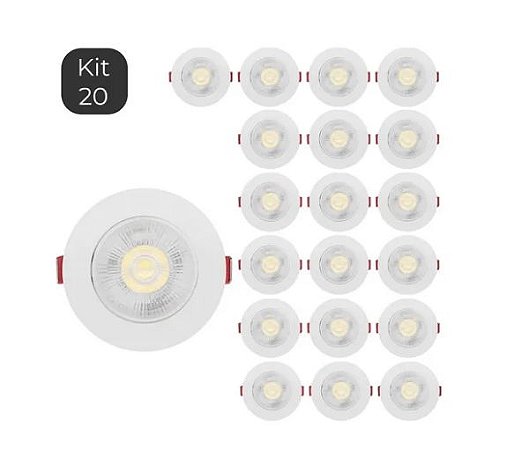 Kit 20 Spot Led Smd 3w Redondo 6500k Branco Frio Dicróica Direcionável Embutir