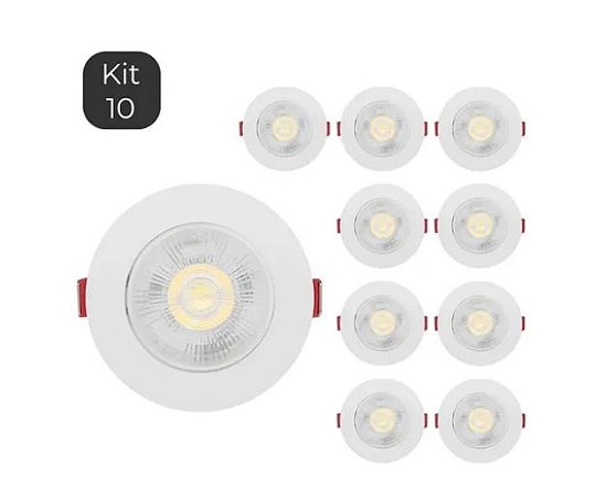Kit 10 Spot Led Smd 5w Redondo 3000k Branco Quente Dicróica Direcionável Embutir