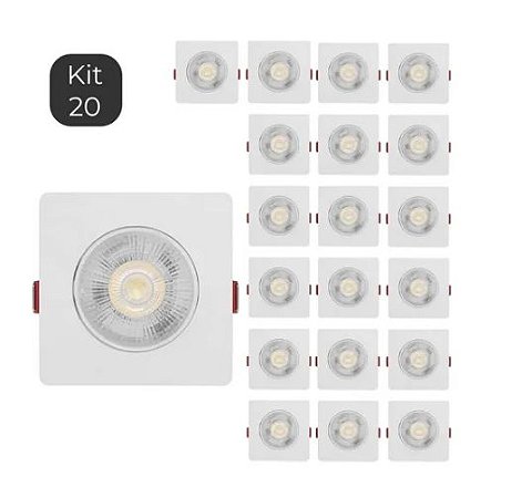 Kit 20 Spot Led Smd 5w Quadrado Branco Frio 6500k Dicróica Direcionável Embutir