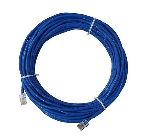 Cabo De Rede Azul 15mt para Internet / Computador com Conector Rj45 Crimpado Cat5E Cabo Patch Cord CFTV 4 pares