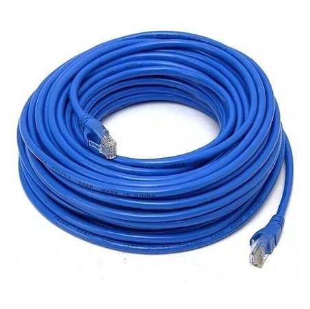 Cabo De Rede Azul 20mt para Internet / Computador com Conector Rj45 Crimpado Cat5E Cabo Patch Cord CFTV 4 pares