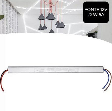 Fonte Slim Chaveada 5A 12V Driver 72W Bivolt Automático IP20 para Fita led/ Perfil/ CFTV