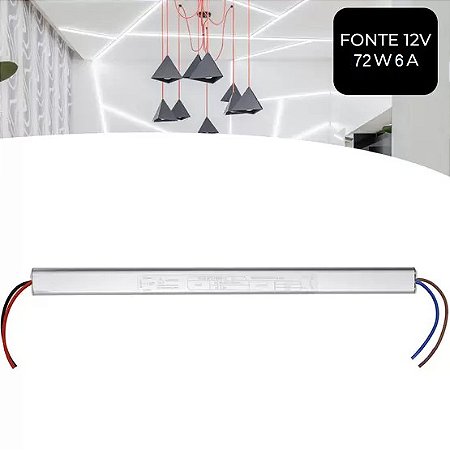 Fonte Slim Chaveada 6A 12V Driver 72W Bivolt Automático IP20 para Fita led/ Perfil/ CFTV