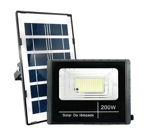 Refletor Solar Led 200W Branco Frio Holofote Bivolt 6500K Completo - Resistente a Água e Poeira IP66 Externo