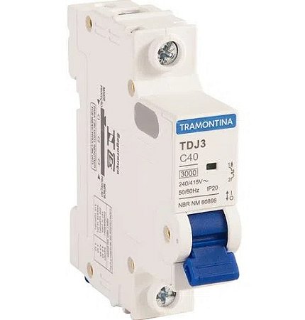 Disjuntor DIN Unipolar 40A Tramontina Monopolar TDJ3 1 polo Curva C 3kA IP20