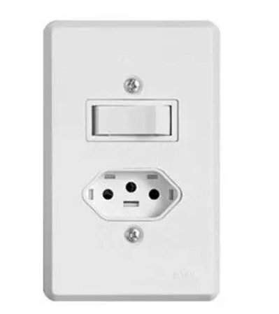 Interruptor 1 Tecla Simples + Tomada 10A Stylus Ilumi 4x2 BR 250V 2P+T Completa- 5 Anos Garantia