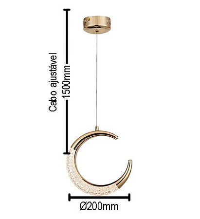 Luminária Pendente Lua Diamond Cristal Bolhas 5W Ø20cm Dourado Bivolt 3 tons cor Frio 6500K/ Neutro 4000K/ Quente 3000K