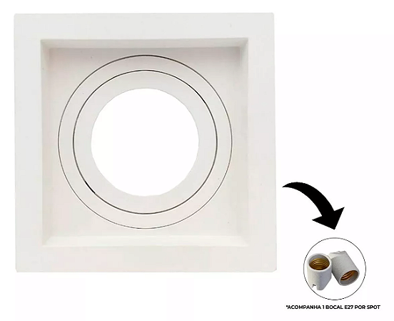 Spot Recuado para Dicróica Par20 13x13 Branco Direcionável Quadrado Embutir E27 Acompanha Presilhas e Bocal