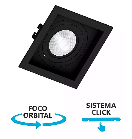 Spot Recuado para Dicróica Par20 13x13 Preto Direcionável Quadrado Embutir E27 Acompanha Presilhas e Bocal