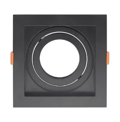 Spot Recuado p/ Dicróica MR16 Bocal GU10 - 10X10 Direcionável Preto Quadrado Embutir Acompanha Presilhas/ Bocal