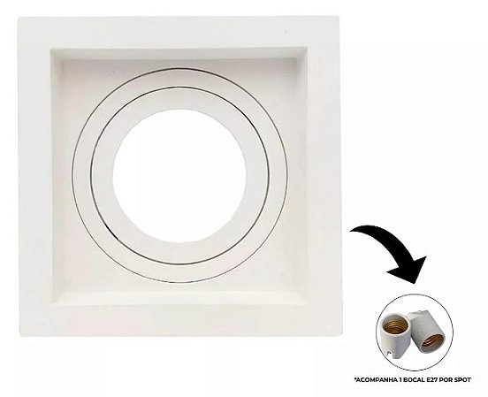 Spot Recuado para Dicróica Par20 13x13 Branco/ Preto Direcionável Quadrado Embutir E27 Acompanha Presilhas e Bocal