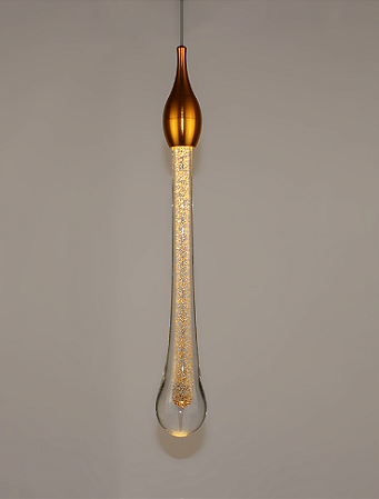 Luminária Pendente Gota Dourada Gold Vidro Cristal 5W LED 3000K Branco Quente Lustre Bivolt