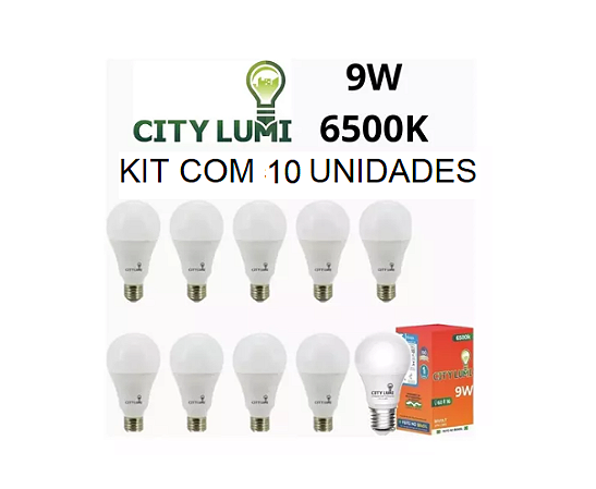 Kit 10 Lâmpadas Led 9w 6500K Branco Frio Bulbo Soquete E27