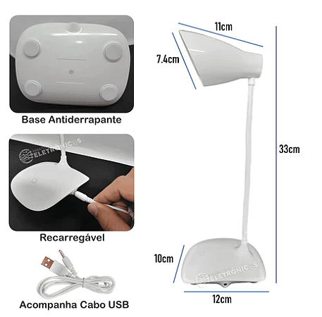 Luminária de Mesa Touch 3 estágios (3000K/4000K/6500K) BR