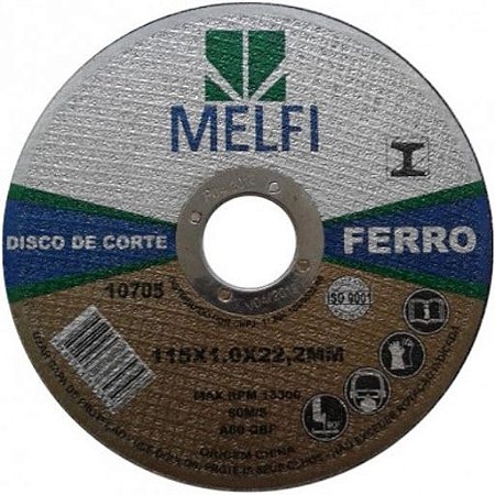 Disco de Corte para Ferro Melfi 115,0 x 1,0 x 22,23mm Pacote com 10 un.