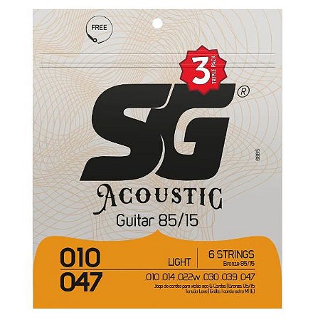 Kit 3 Encordoamentos Violão Aço 010 Sg Bronze Corda Mi Extra