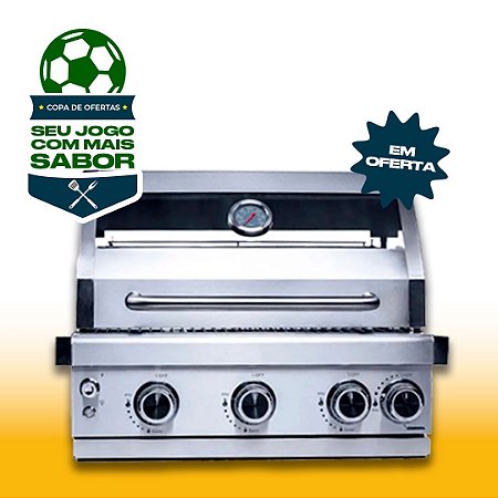 Churrasqueira a Gás Elite Aço inox Infrared 3 Queimadores Led - Embutir