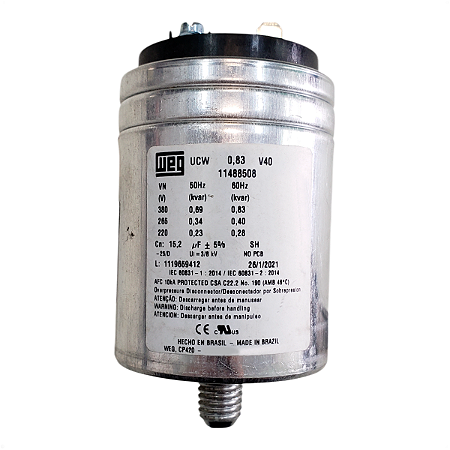 Capacitor Permanente Alumínio 15MFD 400V 0,83Kvar
