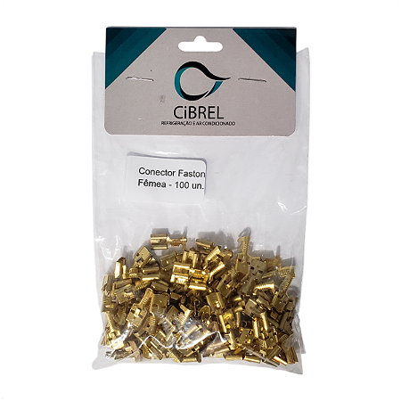 Terminal Faston 1/4" 6,35mm Fêmea Dourado c/ 100 Unidades