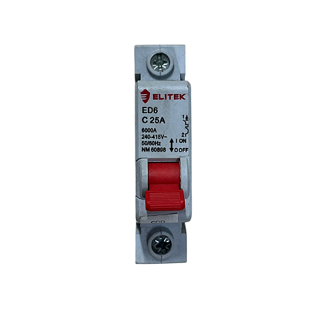 Disjuntor Monopolar 25A Curva C 4kA 230V 400V Aplicações Diversas