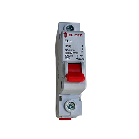 Disjuntor Monopolar 16a Curva C 220v 380v 440v 6k Ed61 Elitek