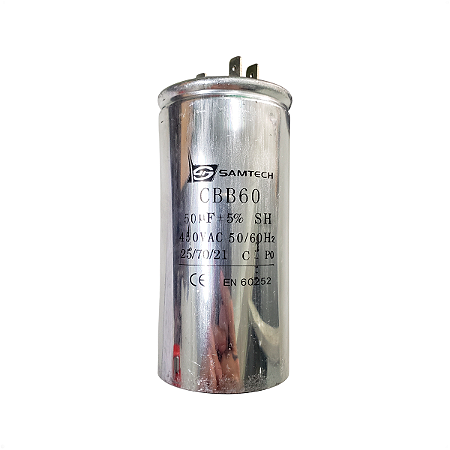 CAPACITOR PERMANENTE 50UF +/-5% 450V CORPO DE ALUMÍNIO C/ TERMINAL BRASTEMP BWM08 BWQ24 004260538