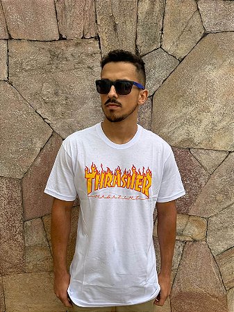 Camiseta Thrasher Flame Logo - Branca