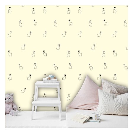 Papel de Parede Decorativo Infantil Lhama Amarelo