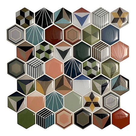 Pastilha Adesiva Resinada Colmeia Patchwork Kit 4 Placas 3M