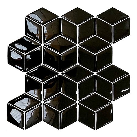 Pastilha Adesiva Resinada Cubo Preto Rejunte Branco 1m²