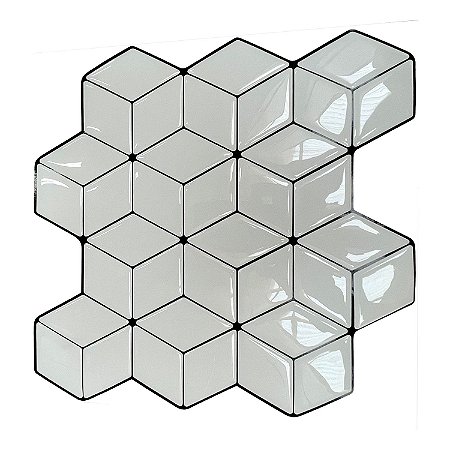 Pastilha Adesiva Resinada Cubo Branca Com Rejunte Preto 1m²