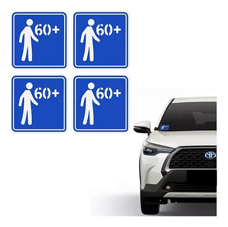 4 Adesivos Idoso 60+ Para Vidro Interno Do Carro 10x10 Azul