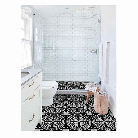 Adesivo Para Piso Antiderrapante Lavável Preto e Cinza