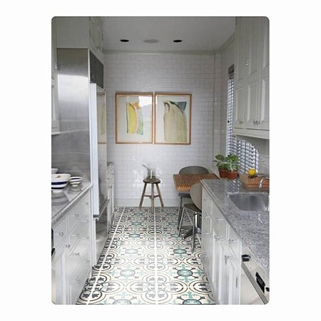 Adesivo Para Piso Antiderrapante Lavável Ladrilho Bege e Verde