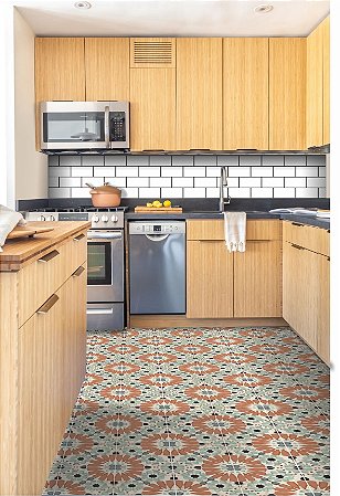 Adesivo Para Piso Antiderrapante Lavável Ladrilho Floral