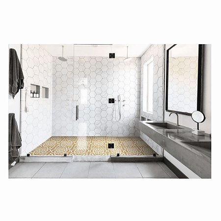 Adesivo Para Piso Antiderrapante Lavável Ladrilho Floral Amarelo