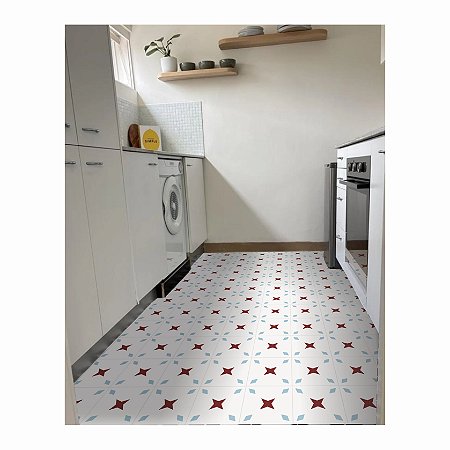 Adesivo Para Piso Antiderrapante Lavável Ladrilho Estrela Vermelha