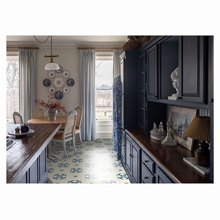 Adesivo Para Piso Antiderrapante Lavável Ladrilho Floral Creme