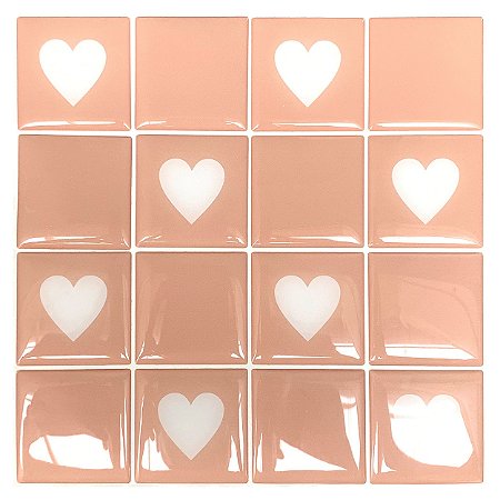 Pastilha Adesiva Coração Rose Kit 4 Placas Adesivo 3M