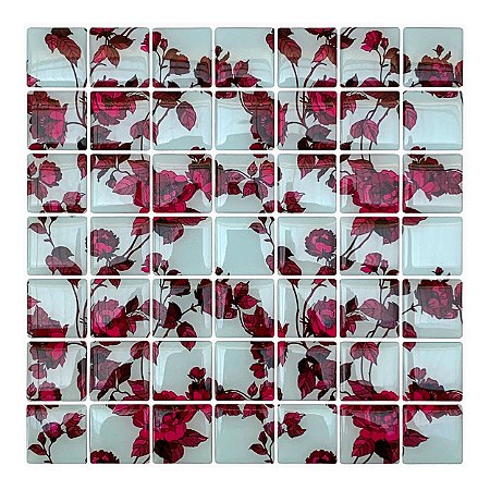 Pastilha Adesiva Flor Rosa Fundo Azul Kit 4 placas Adesivo 3M