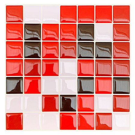Pastilha Adesiva Resinada Miscelânea Vermelho, Preto e Branco Kit 4 Placas Adesivo 3 M
