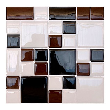 Pastilha Adesiva Resinada Miscelânea Preto, Marrom e Branco Kit 4 Placas Adesivo 3 M