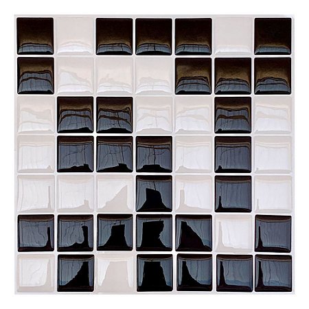Pastilha Adesiva Resinada Quadradinha Branco e Preto Kit 4 Placas Adesivo 3 M